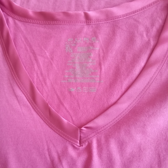 Pure Alfred Sung NWOT Pink V Neck T-shirt XL - Picture 4 of 5